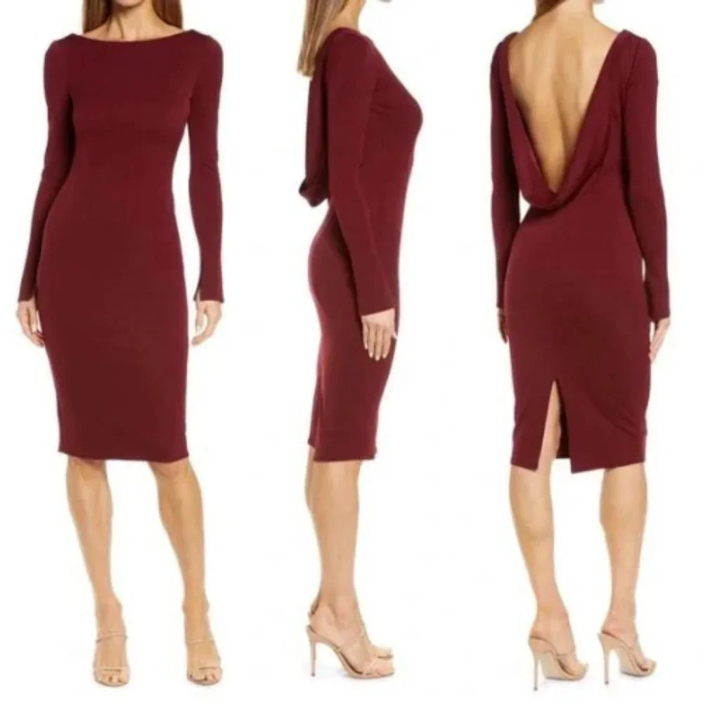 Katie May Surrender Drape Cowl Open Back Burgundy Dress 30221